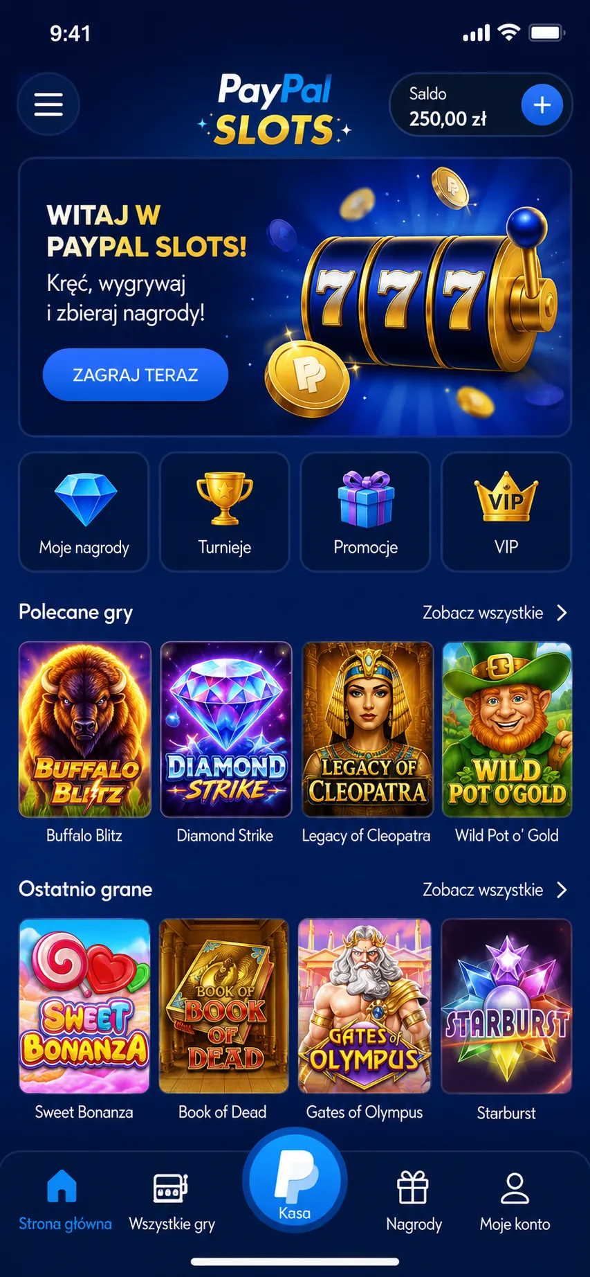 PayPal Slots — zrzut ekranu aplikacji mobilnej