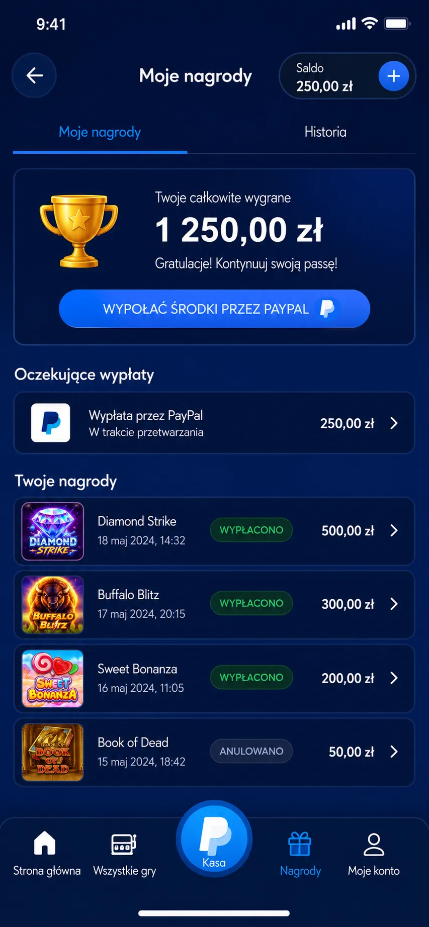 PayPal Slots — lobby aplikacji