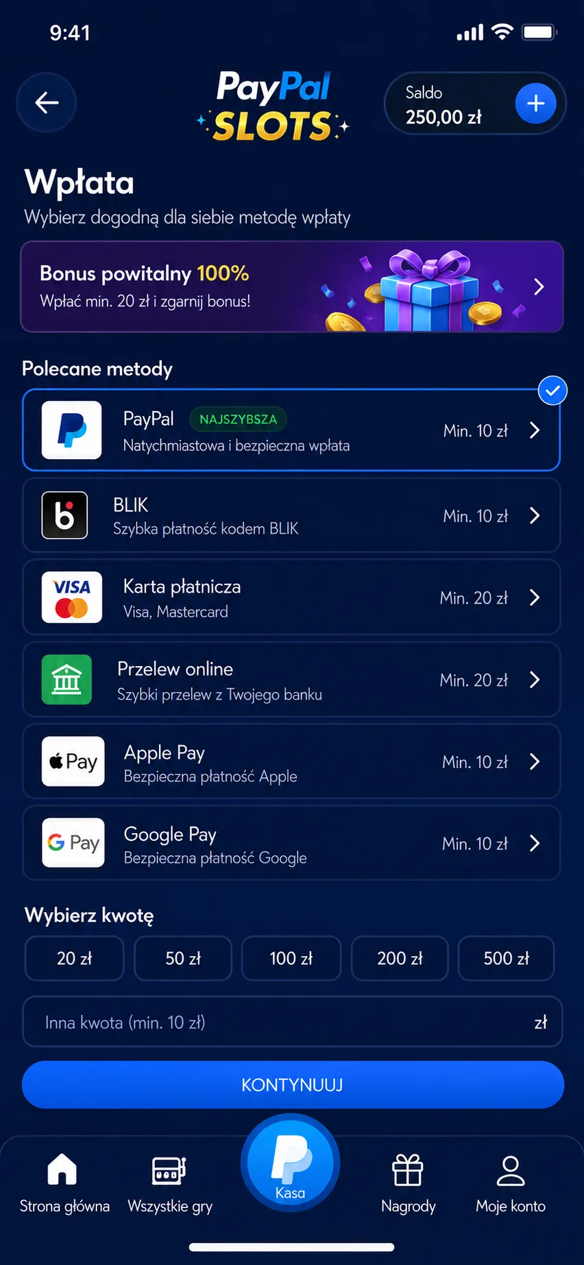 PayPal Slots — bukmacher w aplikacji